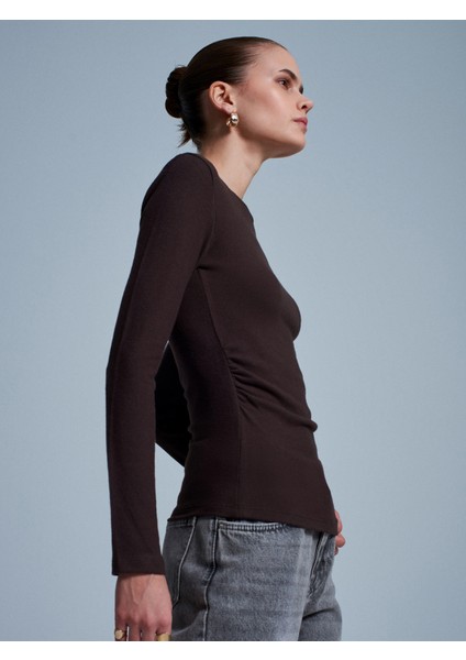 32194 Uzun Kollu Büzgülü Top-Koyu Kahve fiyatları