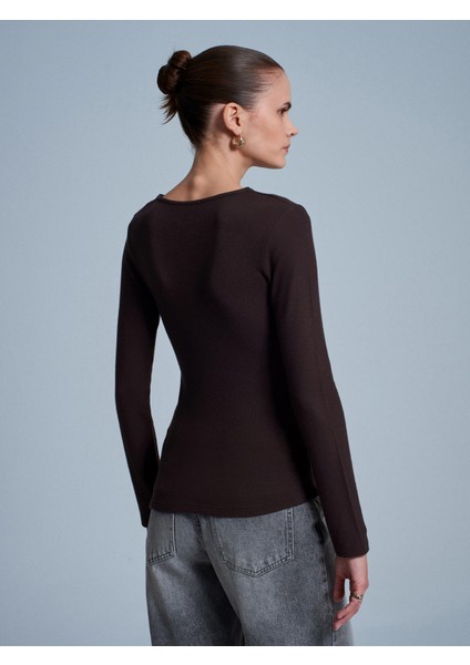 32194 Uzun Kollu Büzgülü Top-Koyu Kahve modelleri