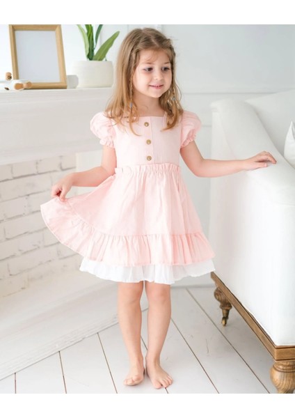 Alessi Mini Fırfır Detaylı Keten Kız Çocuk Elbise modelleri