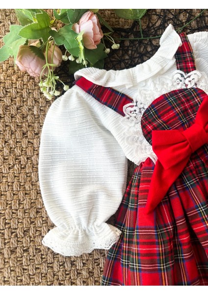 Belinay Kız Çocuk Yılbaşı Uzun Kol Tütü Prenses Ekoseli Vintage Elbise indirimleri