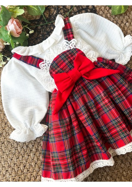 Belinay Kız Çocuk Yılbaşı Uzun Kol Tütü Prenses Ekoseli Vintage Elbise