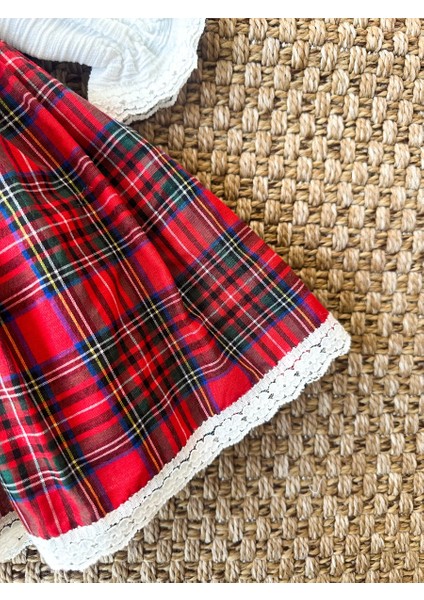 Belinay Kız Çocuk Yılbaşı Uzun Kol Tütü Prenses Ekoseli Vintage Elbise