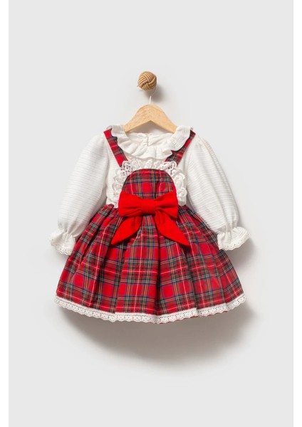 Belinay Kız Çocuk Yılbaşı Uzun Kol Tütü Prenses Ekoseli Vintage Elbise