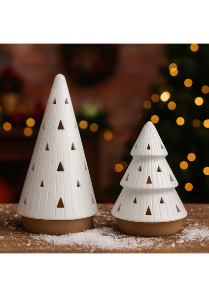 3D Baskı Plastik Yılbaşı Ağacı Seti 2’li – Mumlu (Sarı & Yeşil)