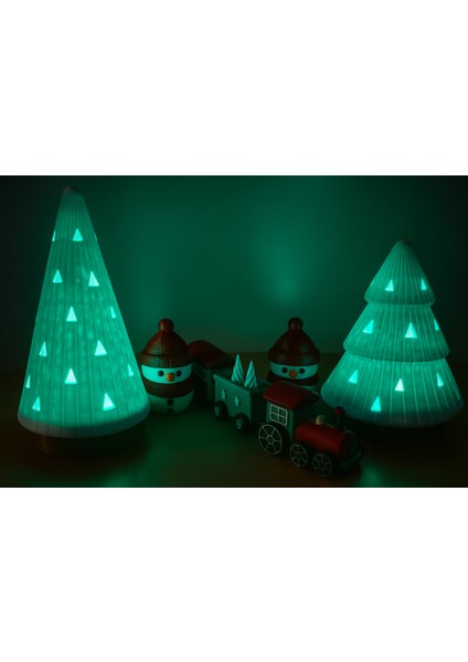 3D Baskı Plastik Yılbaşı Ağacı Seti 2’li – Mumlu (Sarı & Yeşil)