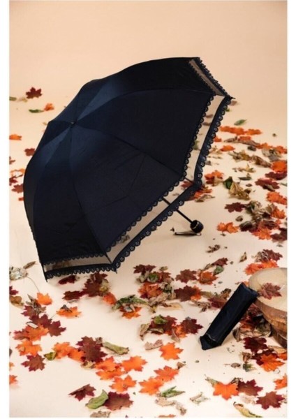 Rüzgara Dayanıklı Siyah Kadın Şemsiye, Fiber Gövdeli, Pongee Kumaş, Şık ve Hafif