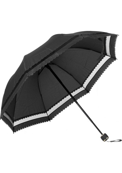 Rüzgara Dayanıklı Siyah Kadın Şemsiye, Fiber Gövdeli, Pongee Kumaş, Şık ve Hafif fırsatları
