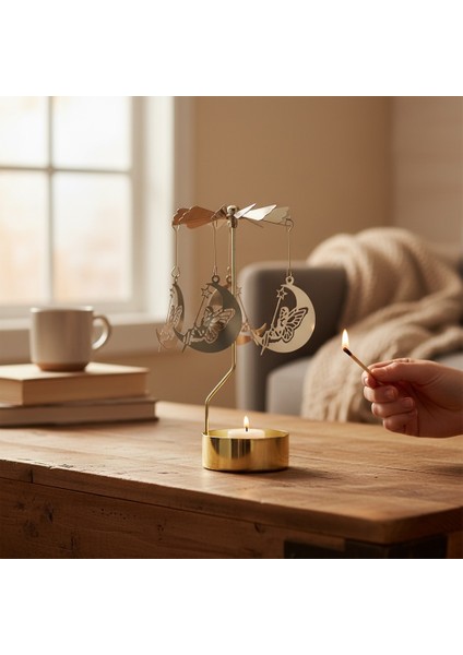 Altın Renkli Dönen Metal Mumluk Peri Kızı Elsa Tasarımlı