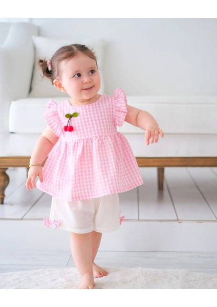 Cherry Ekose Kiraz Detaylı Kız Bebek Ikili Takım fiyatları