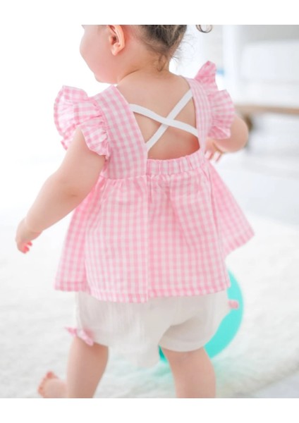 Cherry Ekose Kiraz Detaylı Kız Bebek Ikili Takım modelleri