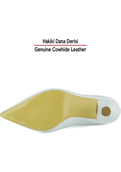 Suzanna Beyaz Hakiki Dana Derisi Sivri Burun Klasik Ince Topuklu Ayakkabı