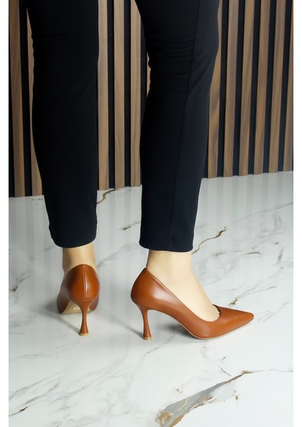 Suzanna Taba Hakiki Dana Derisi Sivri Burun Klasik Ince Topuklu Ayakkabı indirimleri