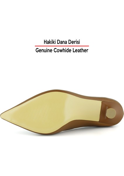 Suzanna Taba Hakiki Dana Derisi Sivri Burun Klasik Ince Topuklu Ayakkabı