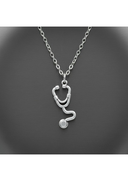 Doktor Steteskop Gümüş Kaplama Düz Zincir Kolye