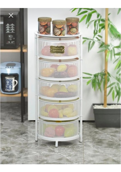 Metal 5 Katlı Açılır/kapanır Sabit Ayaklı Paslanmaz Sebzelik Beyaz