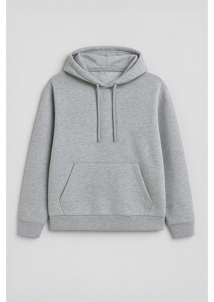 Kadın Kapüşonlu Cepli Içi Polarlı Gri Sweatshirt