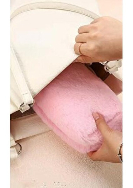 Pembe Peluş Makyaj Çantası Şık Görünüm Seyahat ve Kozmetik Çantası