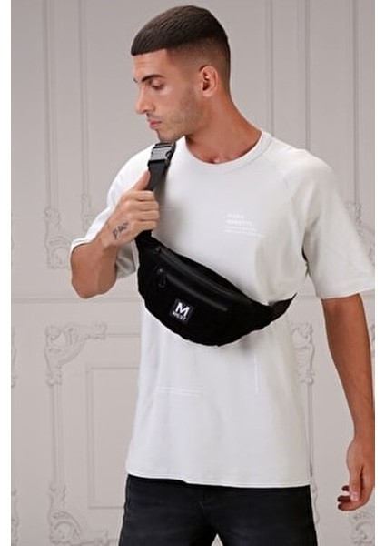 Siyah Süet 3 Bölmeli Çapraz Bel ve Omuz Çantası Ergonomik Tasarım