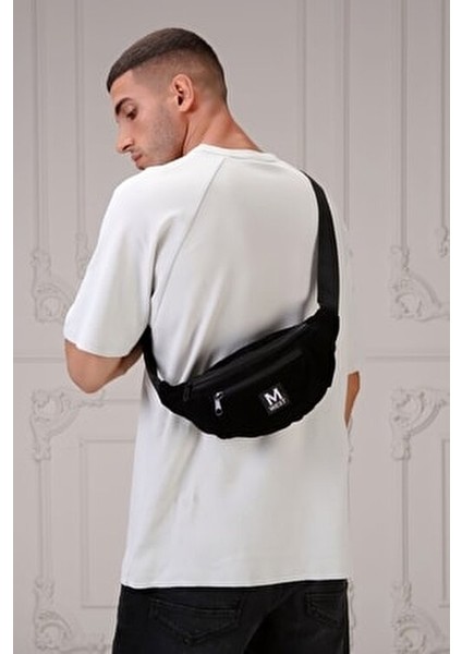 Siyah Süet 3 Bölmeli Çapraz Bel ve Omuz Çantası Ergonomik Tasarım