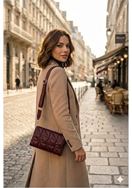 Kadın Bordo Kapitone Çapraz Omuz Çantası Ayarlanabilir Kolon Askılı Şık Tasarım indirimleri