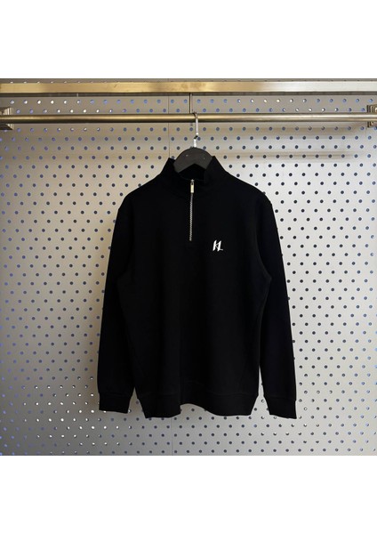 Black Cotton Half-Zip Sweatshirt