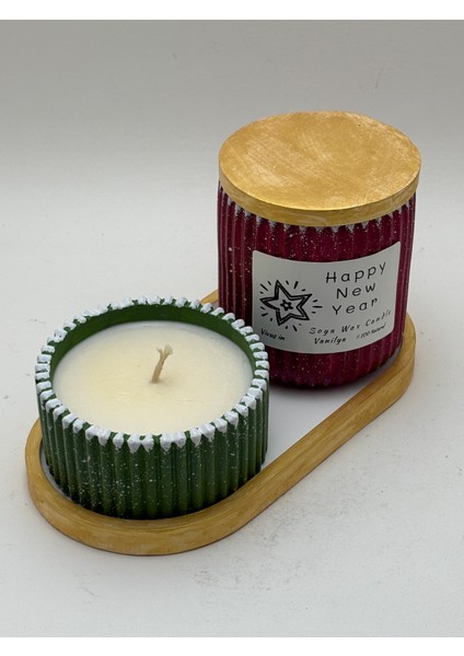 Yılbaşı Tabaklı Mumluk Seti - Soya Mumu Vanilya Kokulu fiyatları