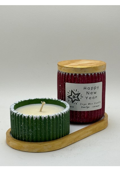 Yılbaşı Tabaklı Mumluk Seti - Soya Mumu Vanilya Kokulu modelleri