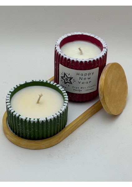 Yılbaşı Tabaklı Mumluk Seti - Soya Mumu Vanilya Kokulu fırsatları