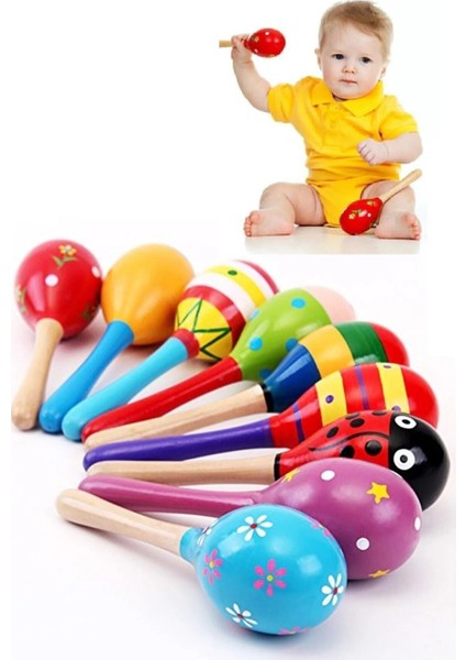 Renkli Ahşap Marakas Çocuk Bebek Çıngırak Müzik Eğitim Seti