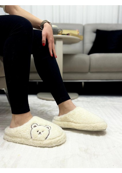 Ayıcık Desenli Peluş Kadın Ev Terliği Kışlık Yünlü Çeyiz ve Bohça Terliği Ses Yapmaz Kalın Taban fiyatları