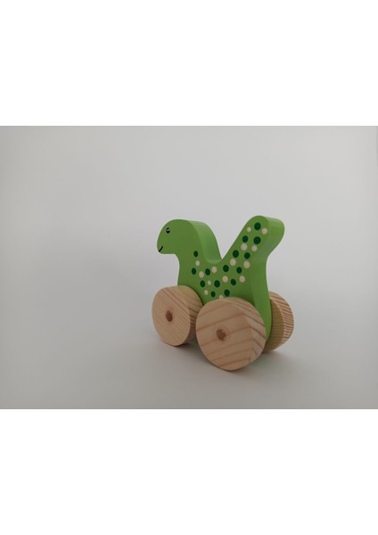 Renkli Ahşap Dinozor ve Tekerlekli Araba Seti, Eğlenceli ve Şık Tasarım