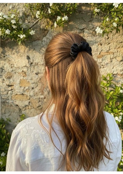 Yumuşak Dokulu Viskon Scrunchıe Siyah