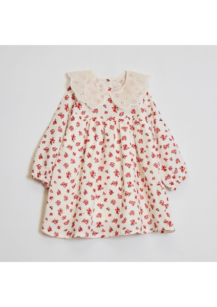 Kız Çocuk Yakalı Çiçek Desenli Müslin Elbise