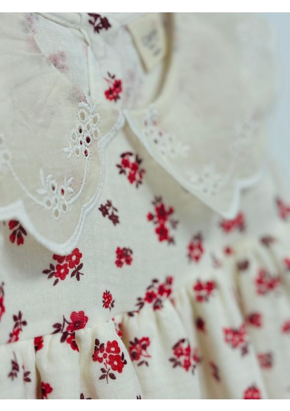 Kız Çocuk Yakalı Çiçek Desenli Müslin Elbise fiyatları