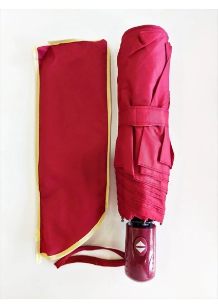 Bordo Otomatik Şemsiye, Rüzgar Gücüyle Dayanıklı, Şık ve Hafif Tasarım