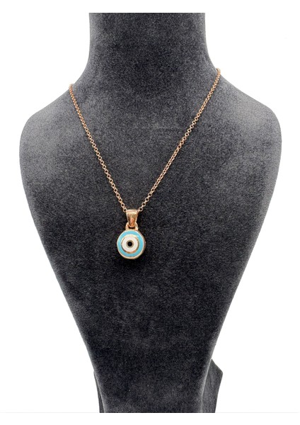 Gümüş Nazar Boncuklu Rose Kolye