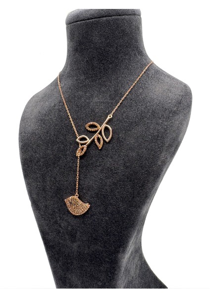 Gümüş Rose Kuş Yaprak Motifli Kolye modelleri