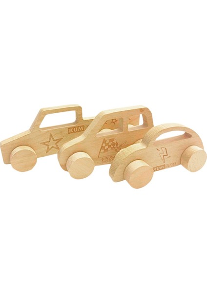 Kahverengi Ahşap 3'lü Çocuk Oyuncak Araba Seti Eğlenceli ve Sağlıklı Oyun Deneyimi