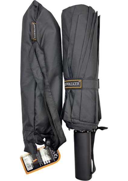 16 Telli Otomatik Şemsiye, Güçlü ve Hafif, Siyah Renk