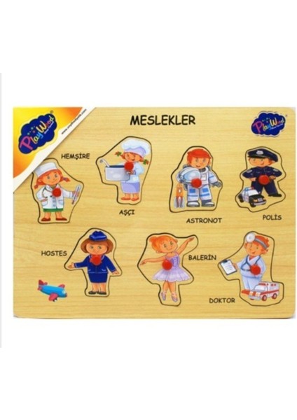 Çok Renkli Ahşap Meslekler Puzzle, Eğlenceli ve Öğretici Aksesuar