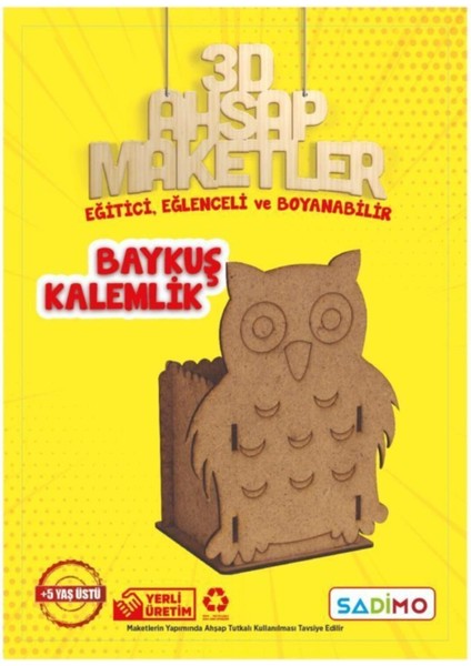 Boyanabilir Ahşap Baykuş Kalemlik Seti, 3'lü, 16X12,5X8,5 Cm, Kahverengi fiyatları