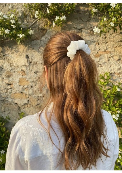 Yumuşak Dokulu Viskon Scrunchıe (Lastik Toka) Beyaz