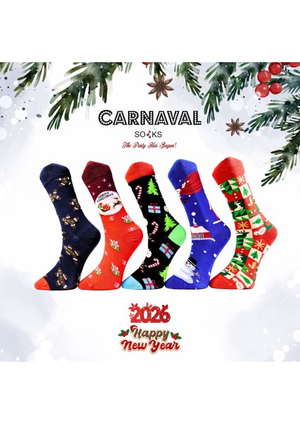 Unisex 5’li Yılbaşı Hediye Çorap Seti - Noel Temalı Kutulu Renkli Çorap - Merry Christmas Socks Box fiyatları