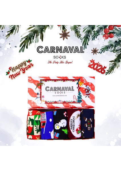 Unisex 5’li Yılbaşı Hediye Çorap Seti - Noel Temalı Kutulu Renkli Çorap - Merry Christmas Socks Box modelleri