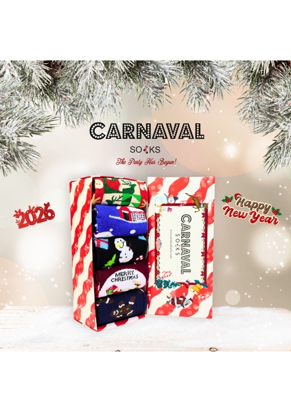 Unisex 5’li Yılbaşı Hediye Çorap Seti - Noel Temalı Kutulu Renkli Çorap - Merry Christmas Socks Box fırsatları