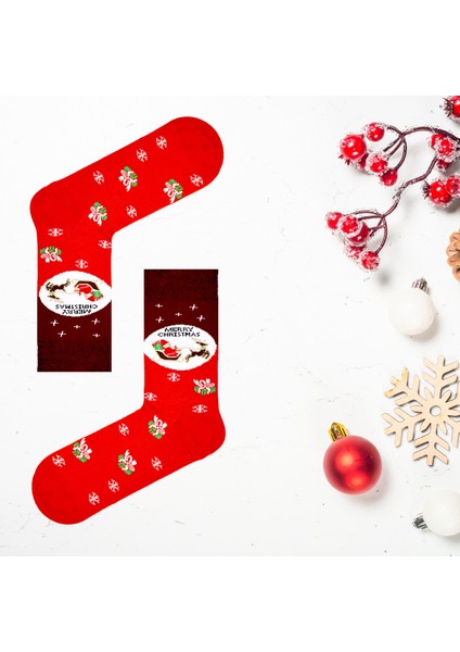 Unisex 5’li Yılbaşı Hediye Çorap Seti - Noel Temalı Kutulu Renkli Çorap - Merry Christmas Socks Box