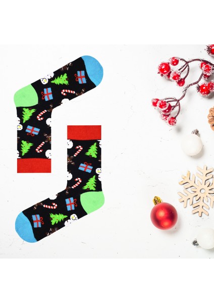 Unisex 5’li Yılbaşı Hediye Çorap Seti - Noel Temalı Kutulu Renkli Çorap - Merry Christmas Socks Box