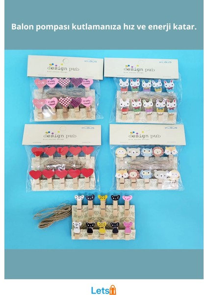 Ahşap Dekoratif Notluk Ipli Mandal 10 Adet Renkli Karışık fiyatları