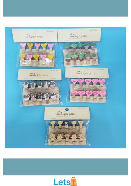 Ahşap Dekoratif Notluk Ipli Mandal 10 Adet Renkli Karışık modelleri