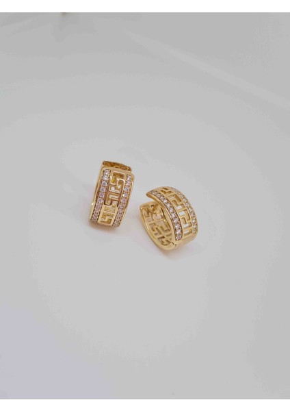 Desenli Zirkon Taş Işlemeli Gold Küpe modelleri